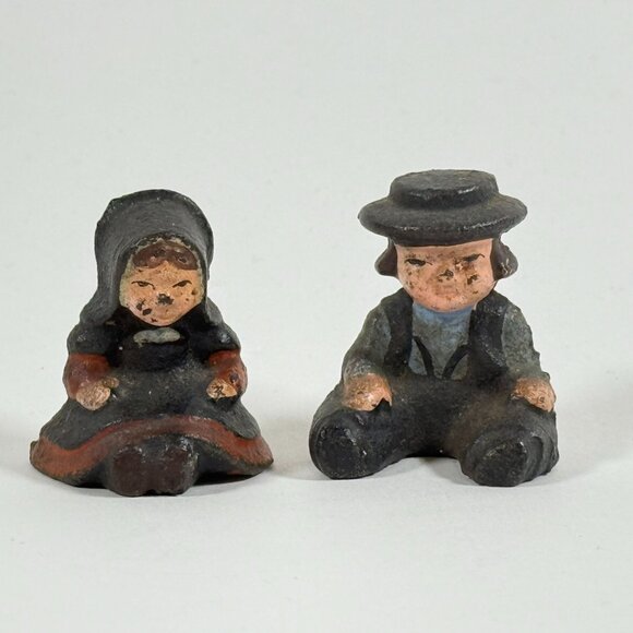 Vintage Cast Iron Amish Boy Girl Mini Figurines Rustic Primitive Decor - Picture 9 of 11